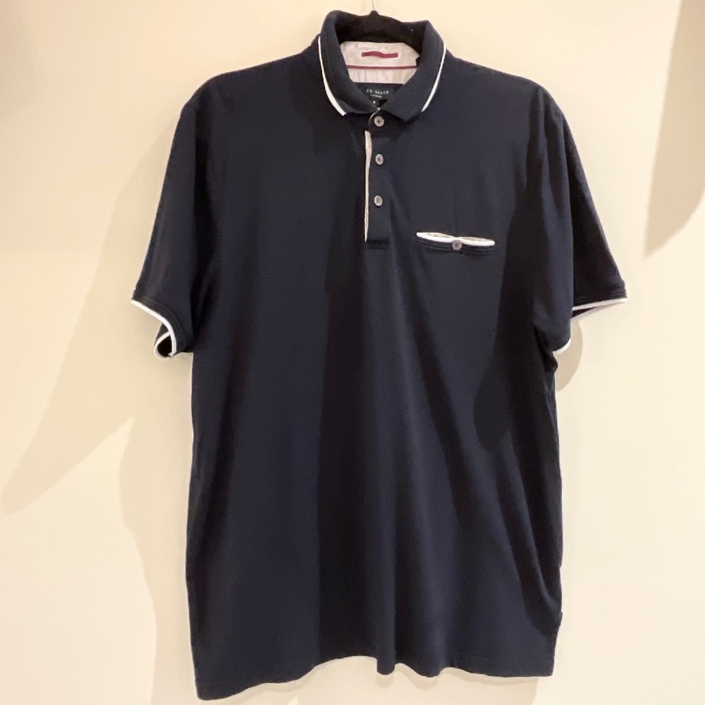 Ted‎ Baker London Navy Short Sleeve Polo Sz 6